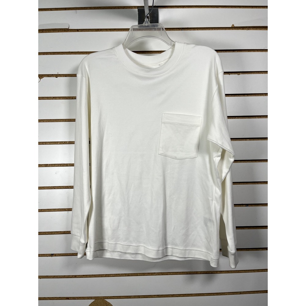 Uniqlo U‎ Crew Neck Long Sleeve T Shirt White Pocket Size 13